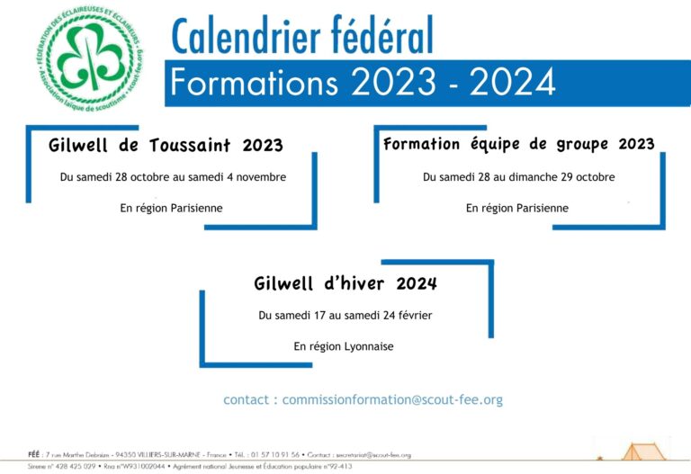 Lire la suite à propos de l’article Calendrier des formations fédérales 2023-2024